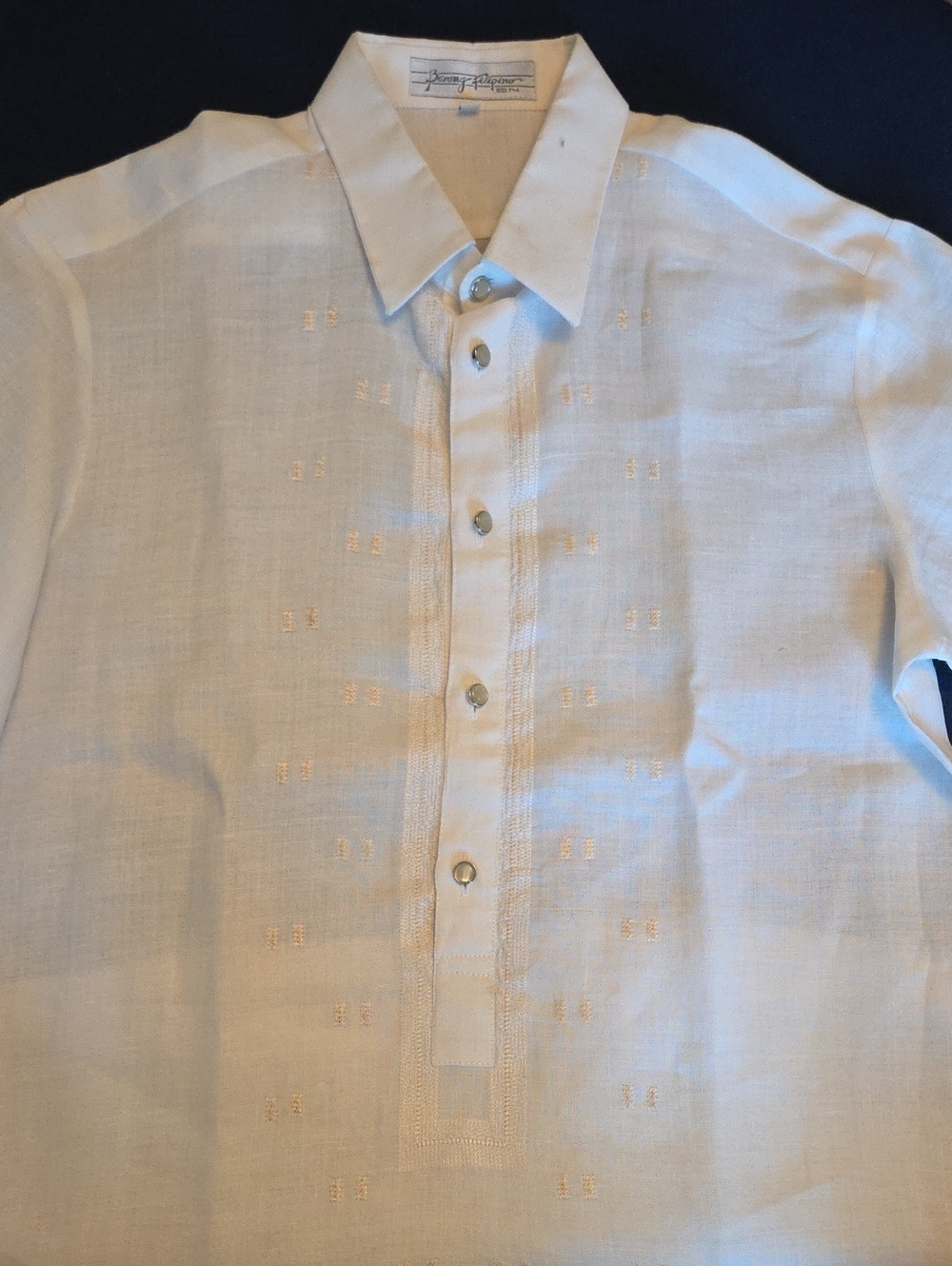 Barong Filipino Mens L Ivory Embroidered Formal Shirt Traditional Barong Tagalog